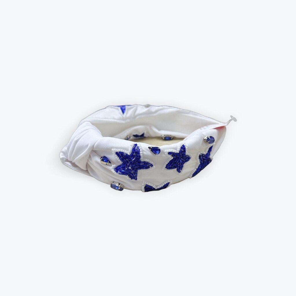 blue white star headband