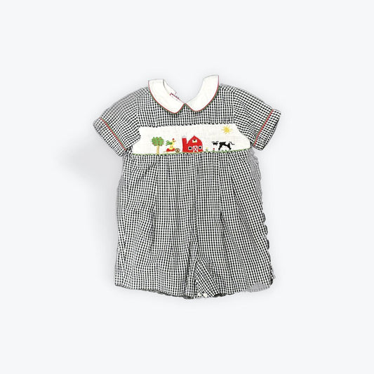 smocked farm romper