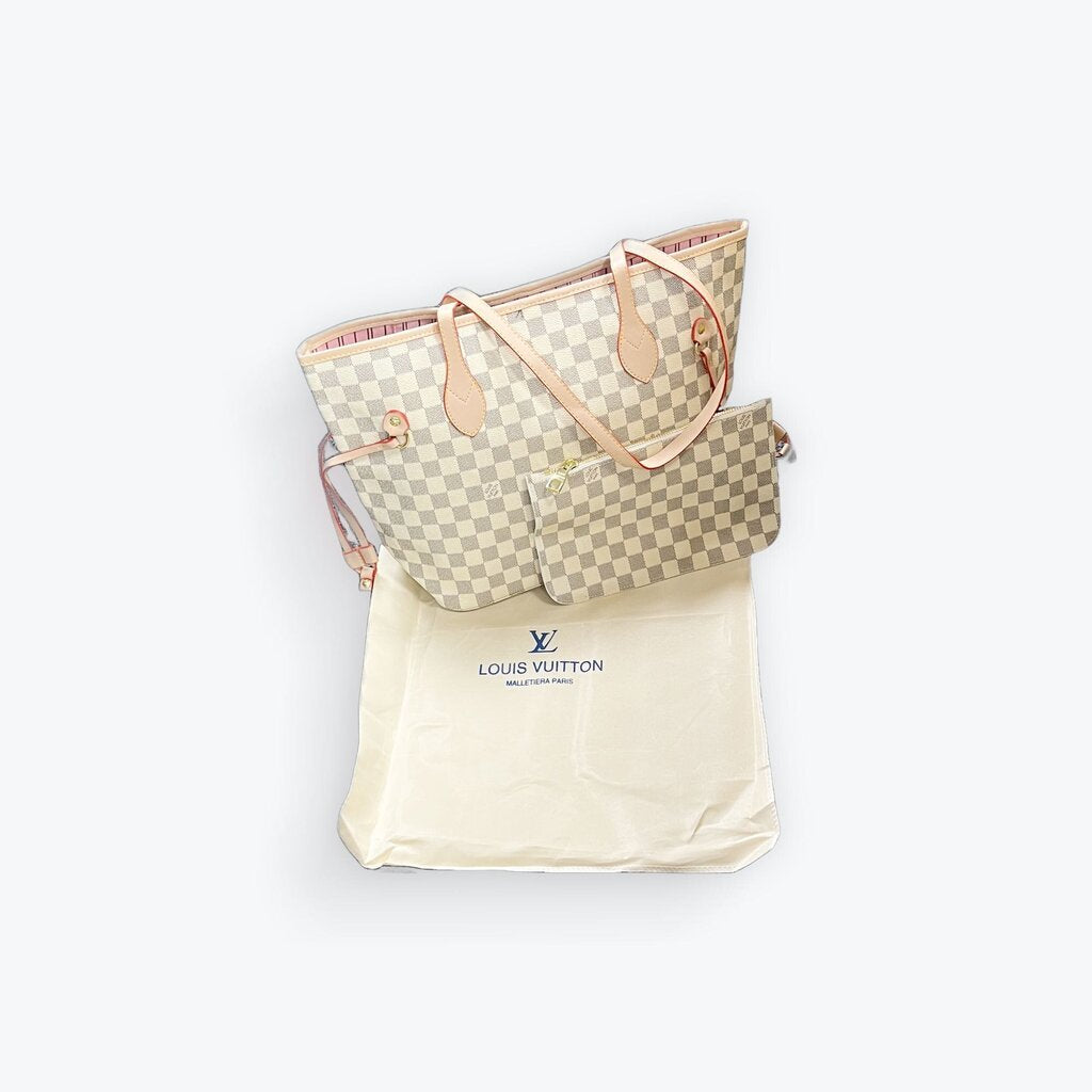 LV neverfull DUPE white check