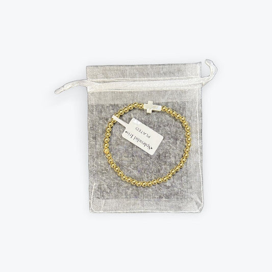 cross golden bead splendid iris bracelet will not tarnish