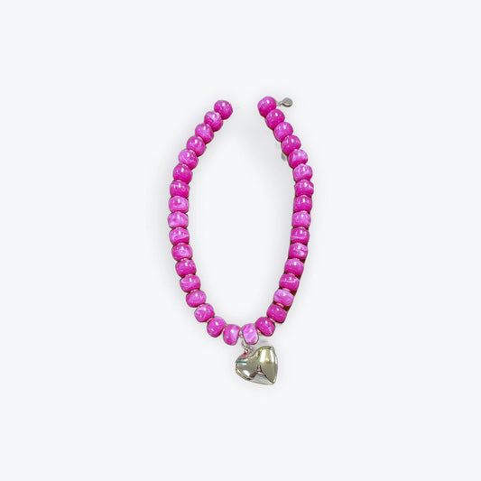 pink beaded necklace with heart