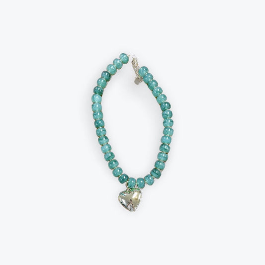 green beaded necklace with heart