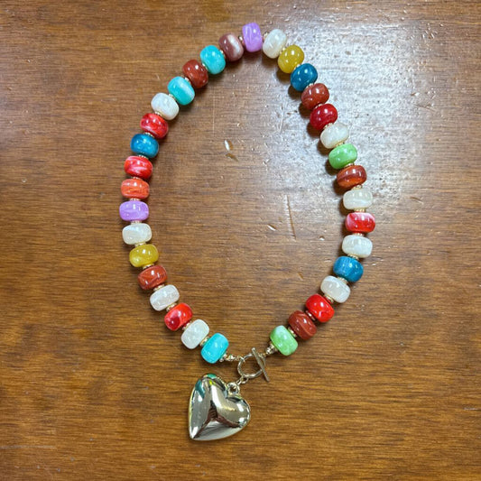 multi colored beaded necklace with heart